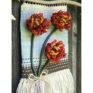 SOLD. California poppy handwoven wall hanging🧡